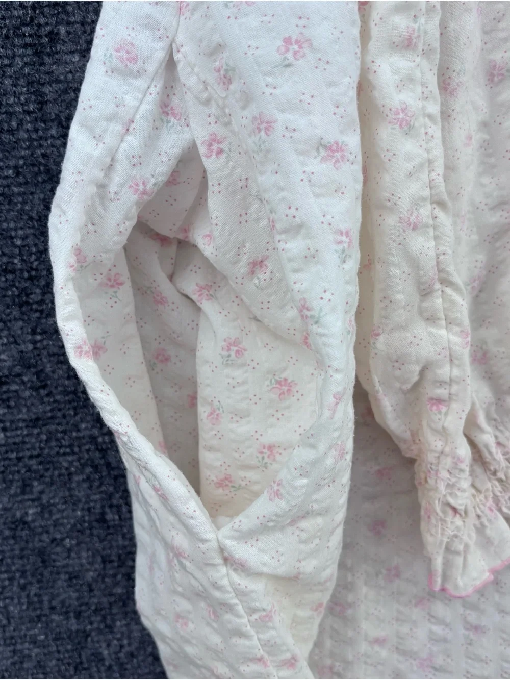 VTG Miss Elaine Grandmacore White Pink Floral Seersucker Nightgown Womens L